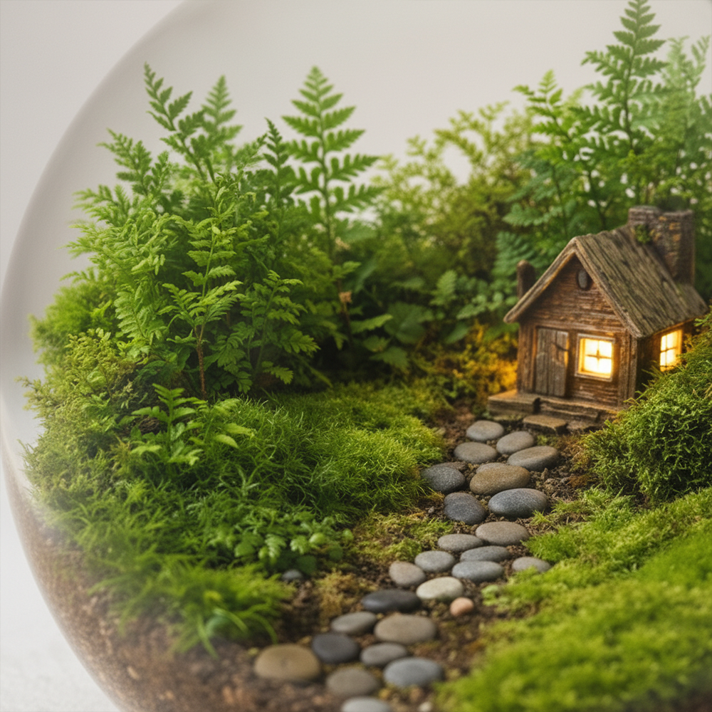 Mini Forest Cottage Terrarium Globe | Glowing Night Light Decor | Healing Desktop Ecosystem | Unique Birthday Gift | Premium Home Accent