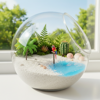 Beach Terrarium Glass Globe | Mini Island Desktop Garden | Summer Home Decor | Creative Gift Idea | Relaxing Coastal Accent