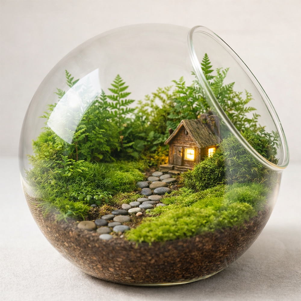 Mini Forest Cottage Terrarium Globe | Glowing Night Light Decor | Healing Desktop Ecosystem | Unique Birthday Gift | Premium Home Accent