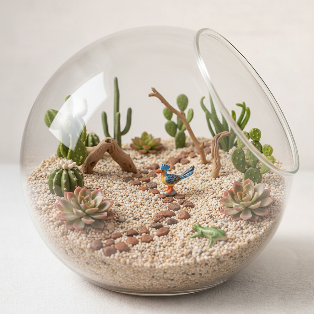 Desert Oasis Terrarium Globe | Mini Succulent Ecosystem | Modern Desktop Garden | Natural Art Decor | Thoughtful Gift
