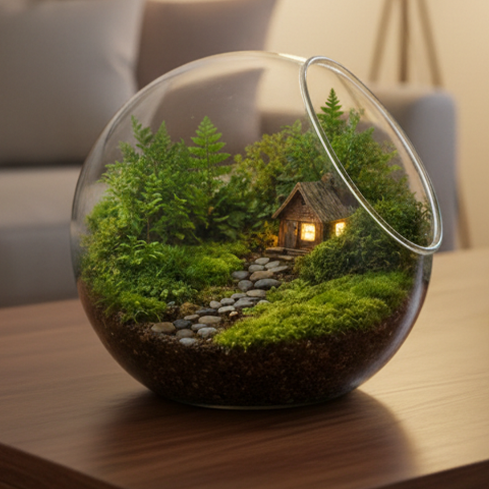 Mini Forest Cottage Terrarium Globe | Glowing Night Light Decor | Healing Desktop Ecosystem | Unique Birthday Gift | Premium Home Accent