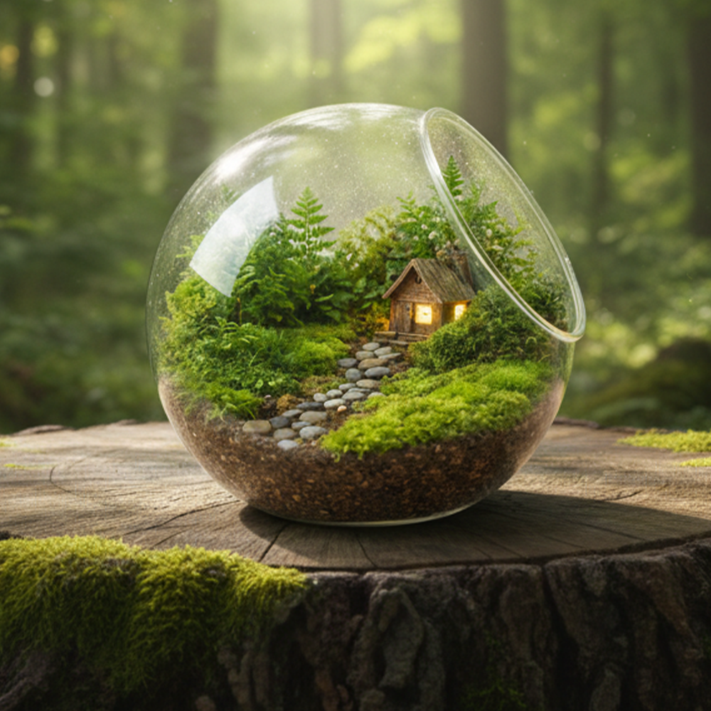 Mini Forest Cottage Terrarium Globe | Glowing Night Light Decor | Healing Desktop Ecosystem | Unique Birthday Gift | Premium Home Accent