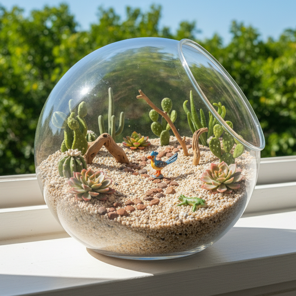 Desert Oasis Terrarium Globe | Mini Succulent Ecosystem | Modern Desktop Garden | Natural Art Decor | Thoughtful Gift