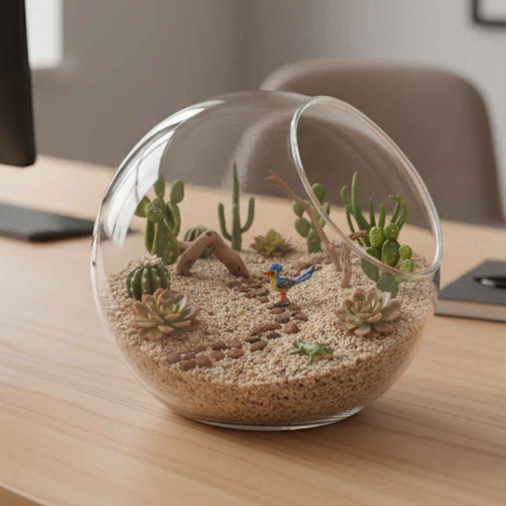 Desert Oasis Terrarium Globe | Mini Succulent Ecosystem | Modern Desktop Garden | Natural Art Decor | Thoughtful Gift