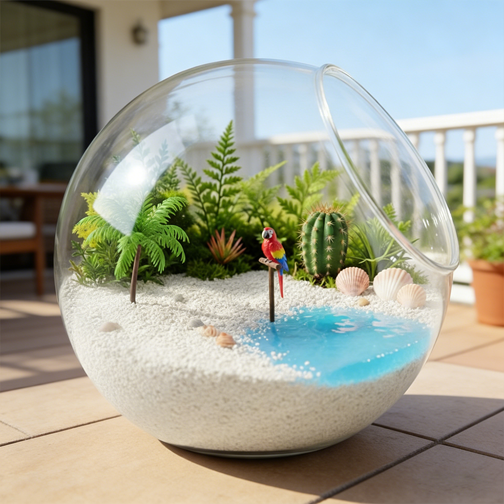 Beach Terrarium Glass Globe | Mini Island Desktop Garden | Summer Home Decor | Creative Gift Idea | Relaxing Coastal Accent