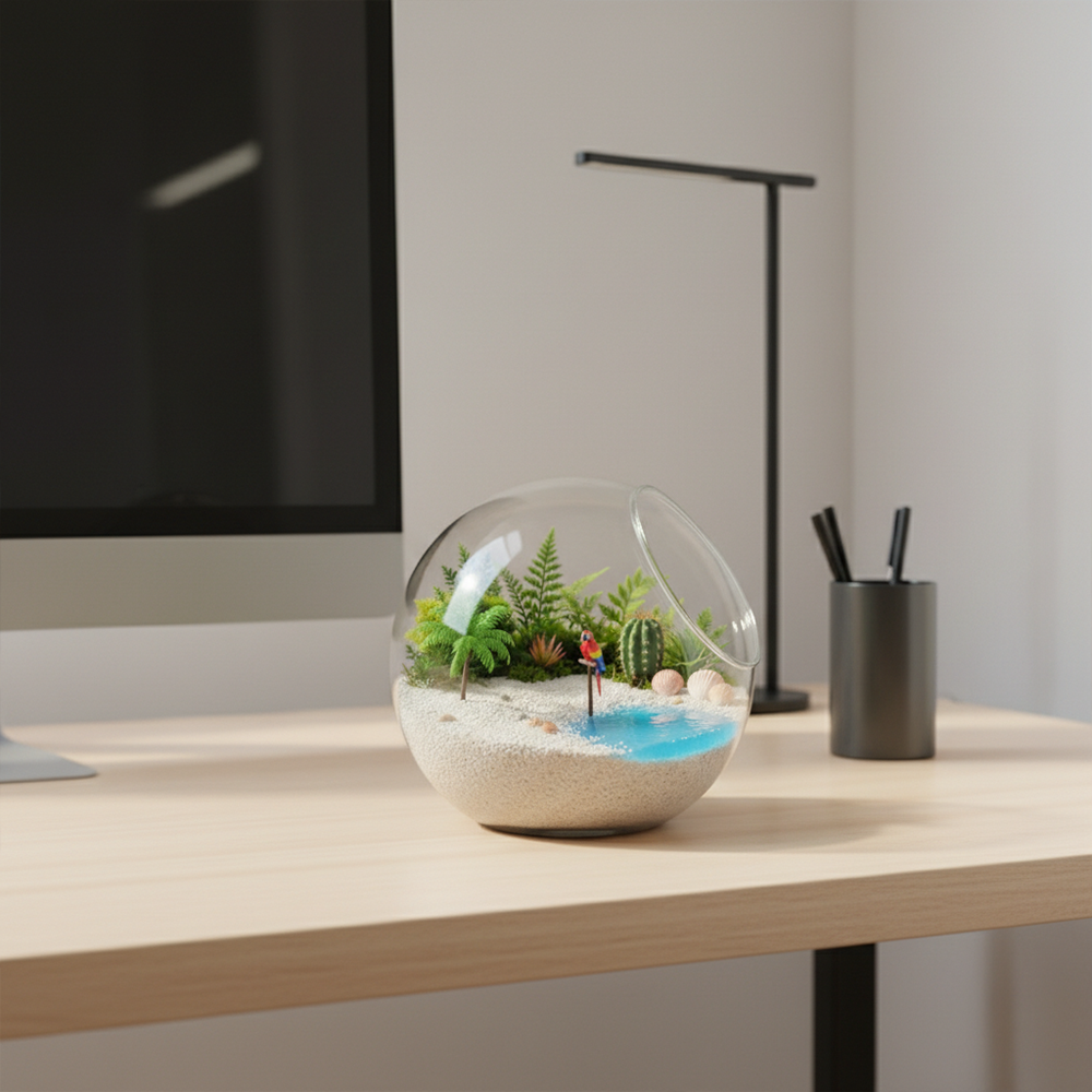 Beach Terrarium Glass Globe | Mini Island Desktop Garden | Summer Home Decor | Creative Gift Idea | Relaxing Coastal Accent