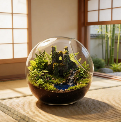 Forest Castle Terrarium Globe | Mini Ruins Ecosystem | Luxury Desktop Art Decor | Unique Gift Idea | Premium Nature Display