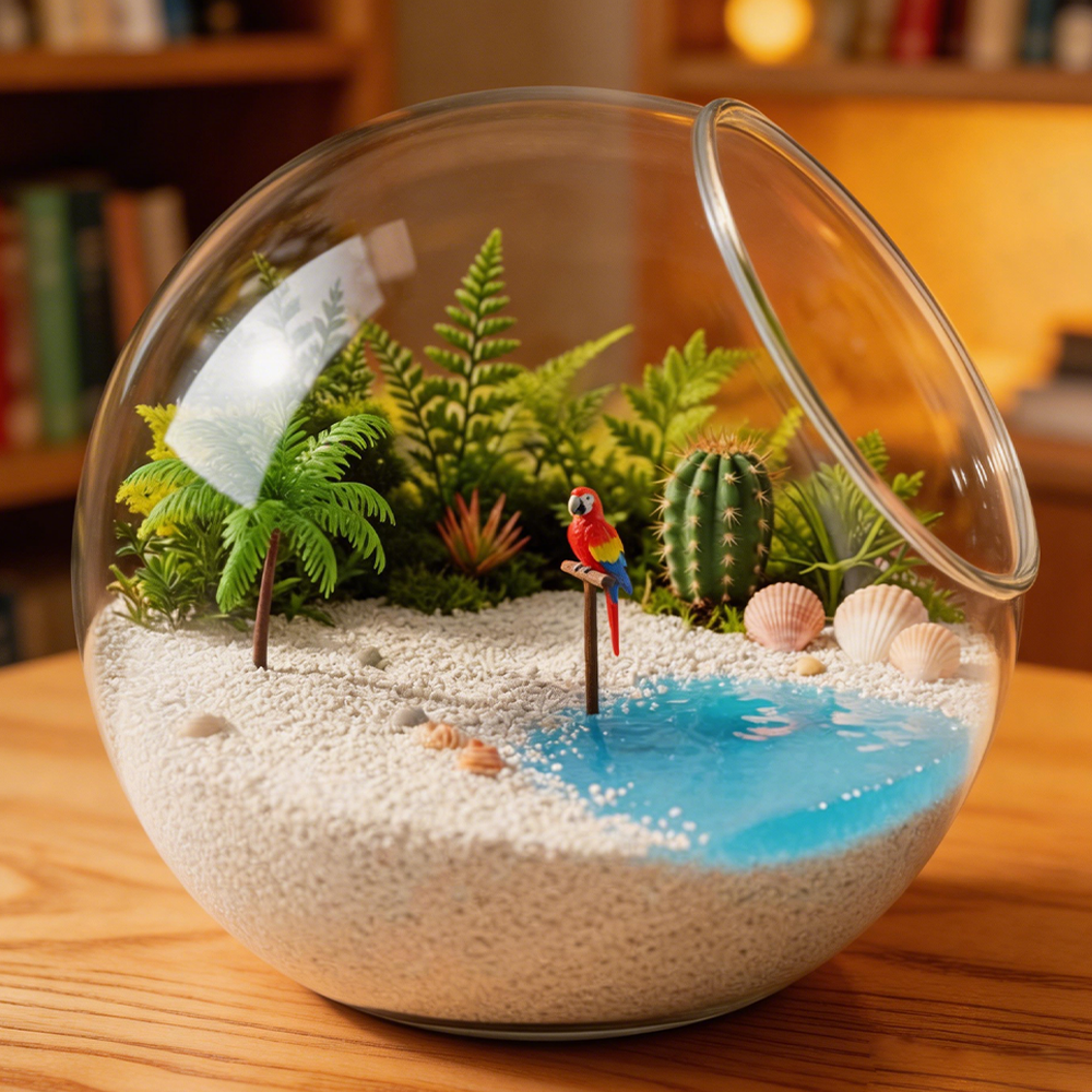 Beach Terrarium Glass Globe | Mini Island Desktop Garden | Summer Home Decor | Creative Gift Idea | Relaxing Coastal Accent